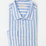 carpasus sustainable organic linen shirt ascona stripes light blue white. Nachhaltiges Carpasus Hemd Ascona Streifen Hellblau Weiss aus Bio Leinen 
