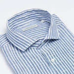 carpasus sustainable organic linen shirt stripes navy. Nachhaltiges Carpasus Hemd aus Bio Leinen mit Streifen Navy
