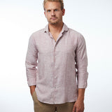 carpasus sustainable organic linen shirt stripes rust white. Nachhaltiges Carpasus Hemd aus Bio Leinen mit Streifen Rost Weiss