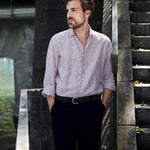 carpasus sustainable organic linen shirt stripes rust white. Nachhaltiges Carpasus Hemd aus Bio Leinen mit Streifen Rost Weiss