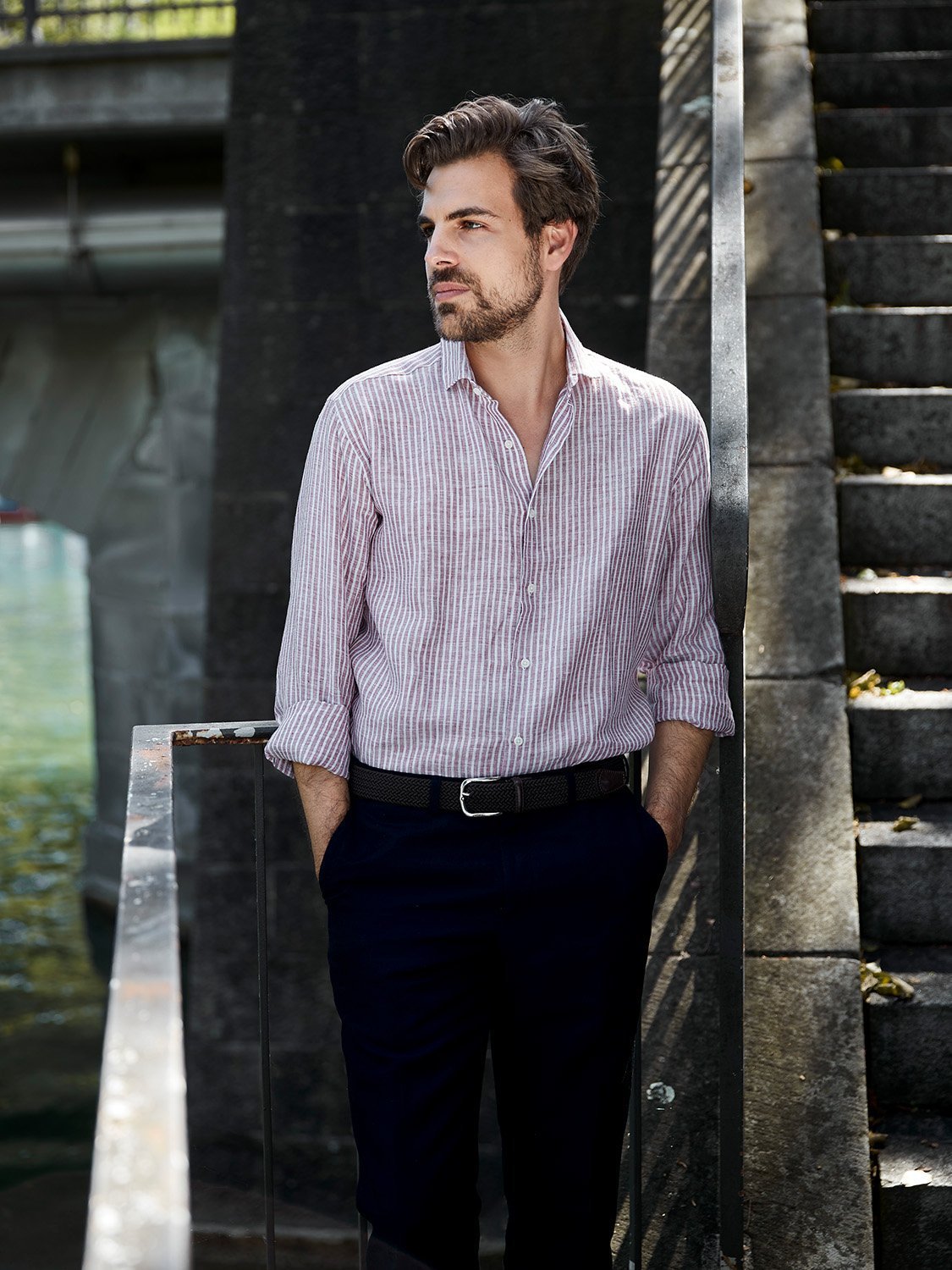 carpasus sustainable organic linen shirt stripes rust white. Nachhaltiges Carpasus Hemd aus Bio Leinen mit Streifen Rost Weiss