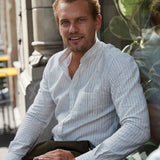 carpasus sustainable organic cotton and linen shirt scurido white/blue. Nachhaltiges Carpasus Hemd Scurido aus Bio Baumwolle und Leinen in Weiss/Blau