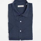 carpasus sustainable organic linen short sleeve shirt navy. Nachhaltiges Carpasus Hemd Kurzarm aus Bio Leinen in Navy