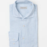 carpasus sustainable organic linen shirt stripes lightblue white. Nachhaltiges Carpasus Hemd aus Bio Leinen mit Streifen Hellblau Weiss