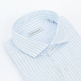 carpasus sustainable organic linen shirt stripes lightblue white. Nachhaltiges Carpasus Hemd aus Bio Leinen mit Streifen Hellblau Weiss